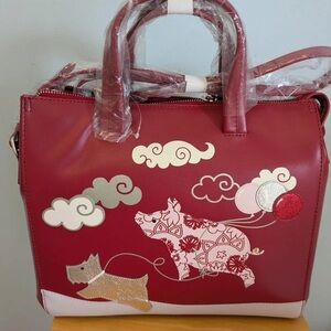 RADLEY LONDON Red Satchel with Playful Animal Design